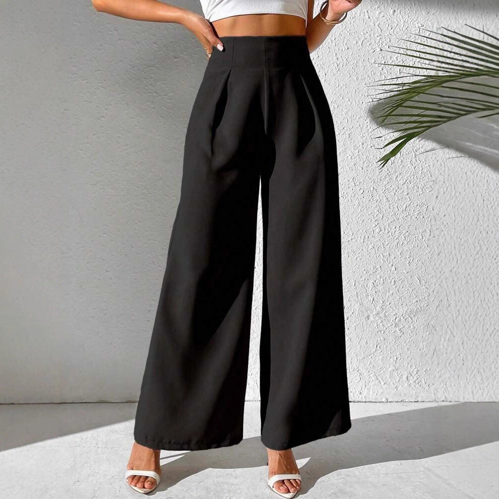 Damen Elegante High-Waist Palazzo-Hose mit Faltenfront und weitem Bein Stalluxe