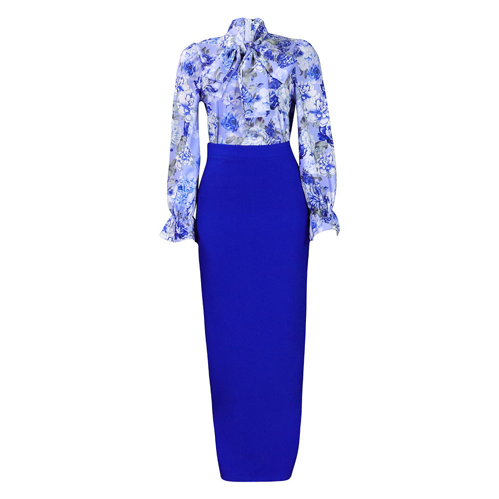 Damen Elegantes Etuikleid mit floralen Ärmel und Rüschen-Details Stalluxe