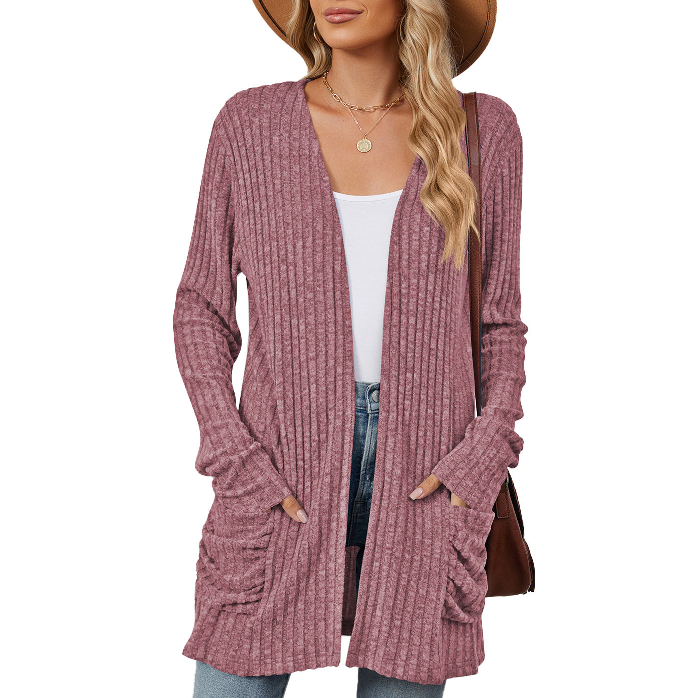 Damen lässige Strickjacke mit Rippstruktur und praktischen Taschen Stalluxe