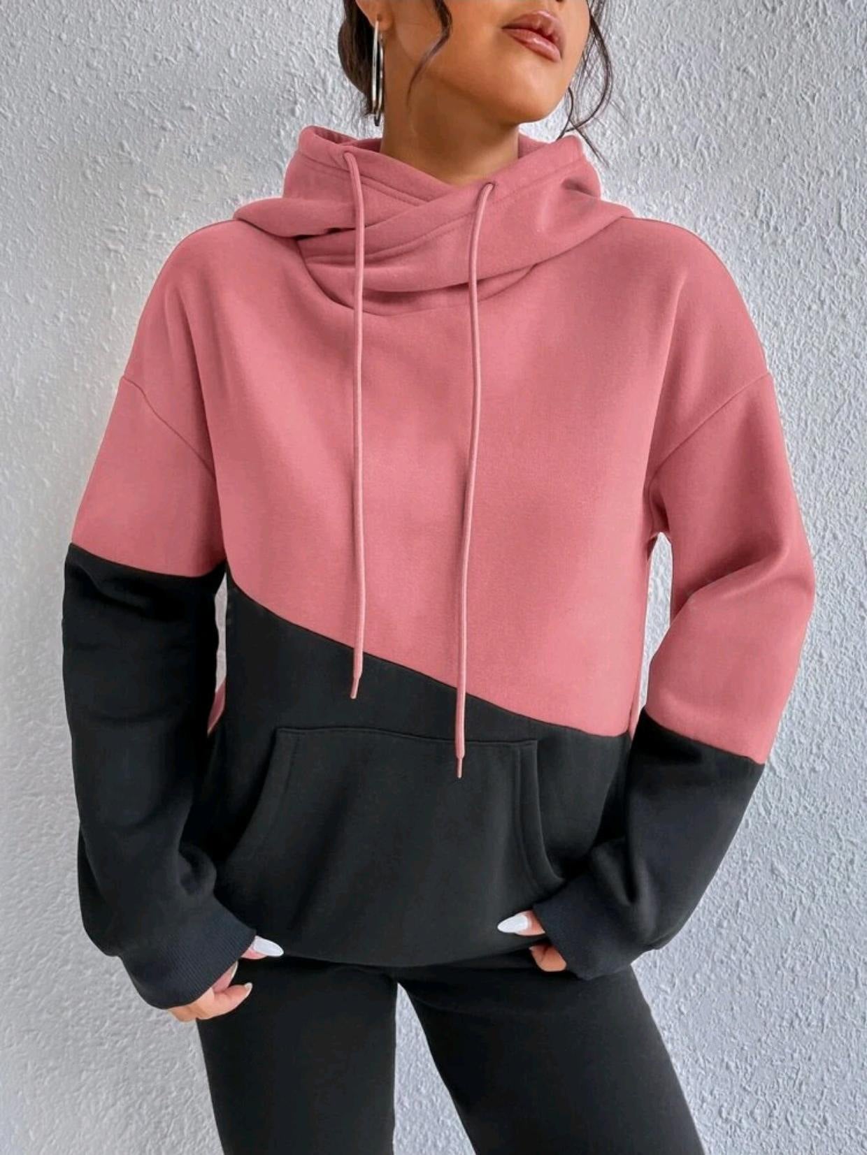 Damen gemütlicher Hoodie mit asymmetrischem Farbblockdesign Stalluxe