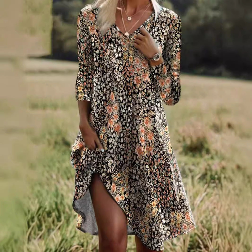 Damen Freizeitkleid mit modischem V-Ausschnitt und Seitenschlitz Stalluxe