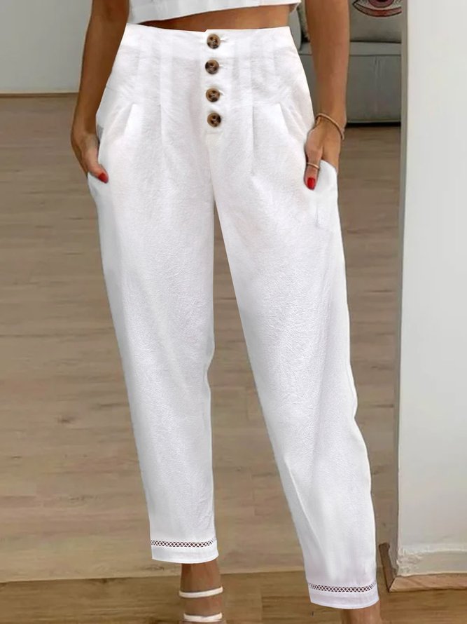 Damen High-Waist Hose mit Knopfdetails und seitlichen Taschen Stalluxe