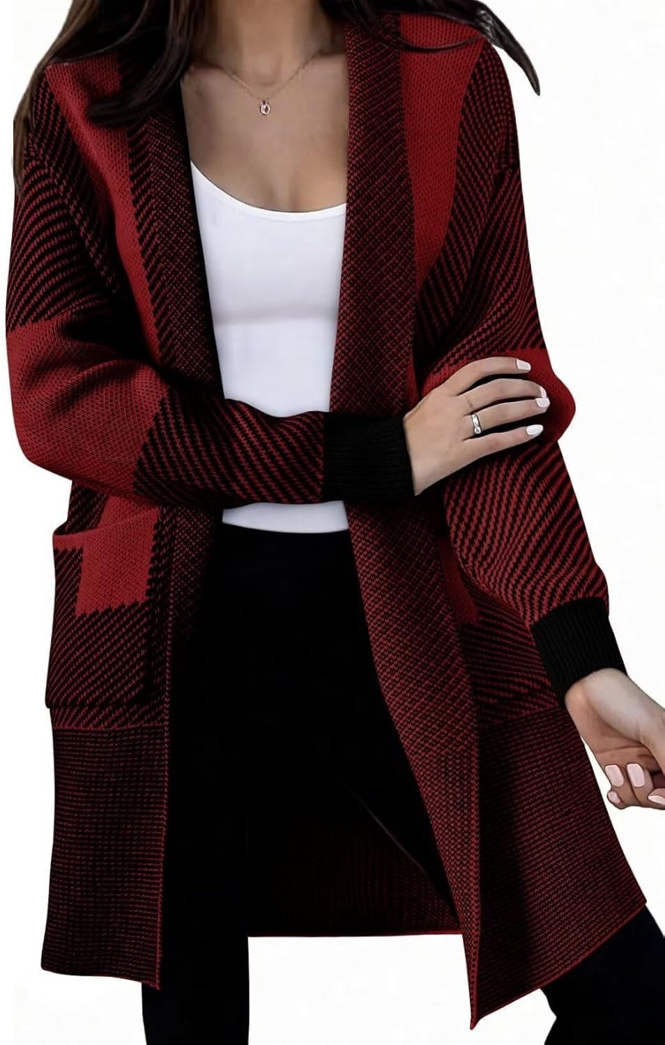 Damen Langer Strickcardigan mit strukturiertem Muster und aufgesetzten Taschen Stalluxe