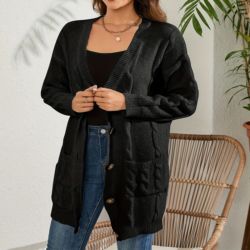 Damen Grobstrick Cardigan mit Taschen und Knopfverschluss Stalluxe