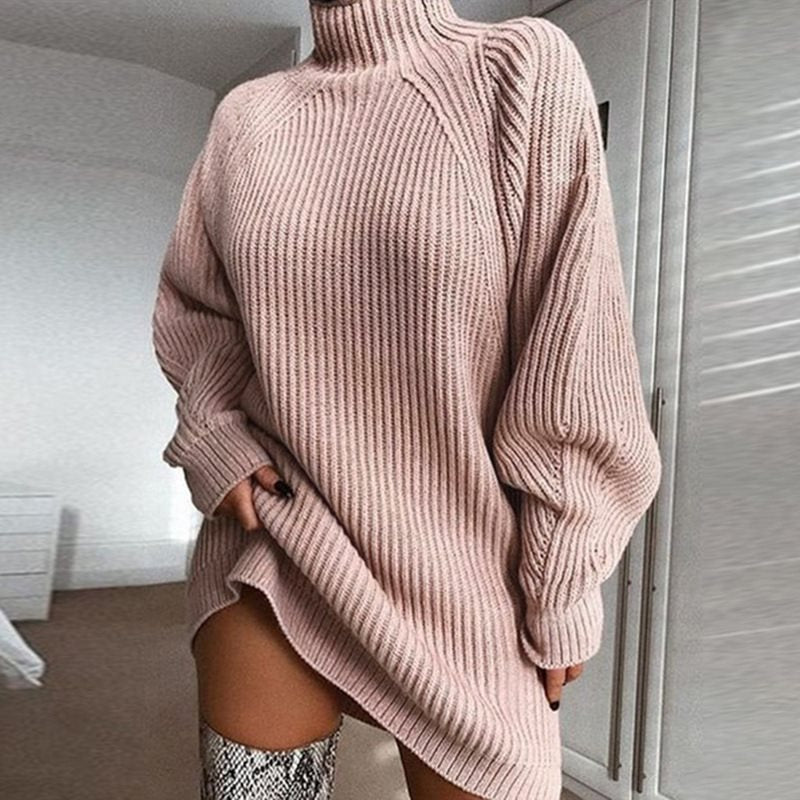 Damen Oversized Strickpullover mit Stehkragen und seitlichem Schlitz Stalluxe