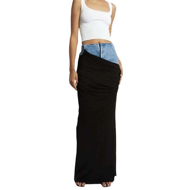 Damen Eleganter Maxi-Rock mit raffinierter Raffung und Denim-Detail Stalluxe