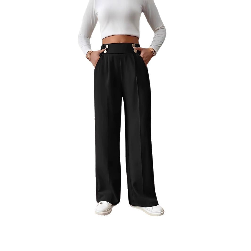 Damen Hoch taillierte Palazzo-Hose mit seitlichen Taschen und dekorativen Knopfdetails Stalluxe