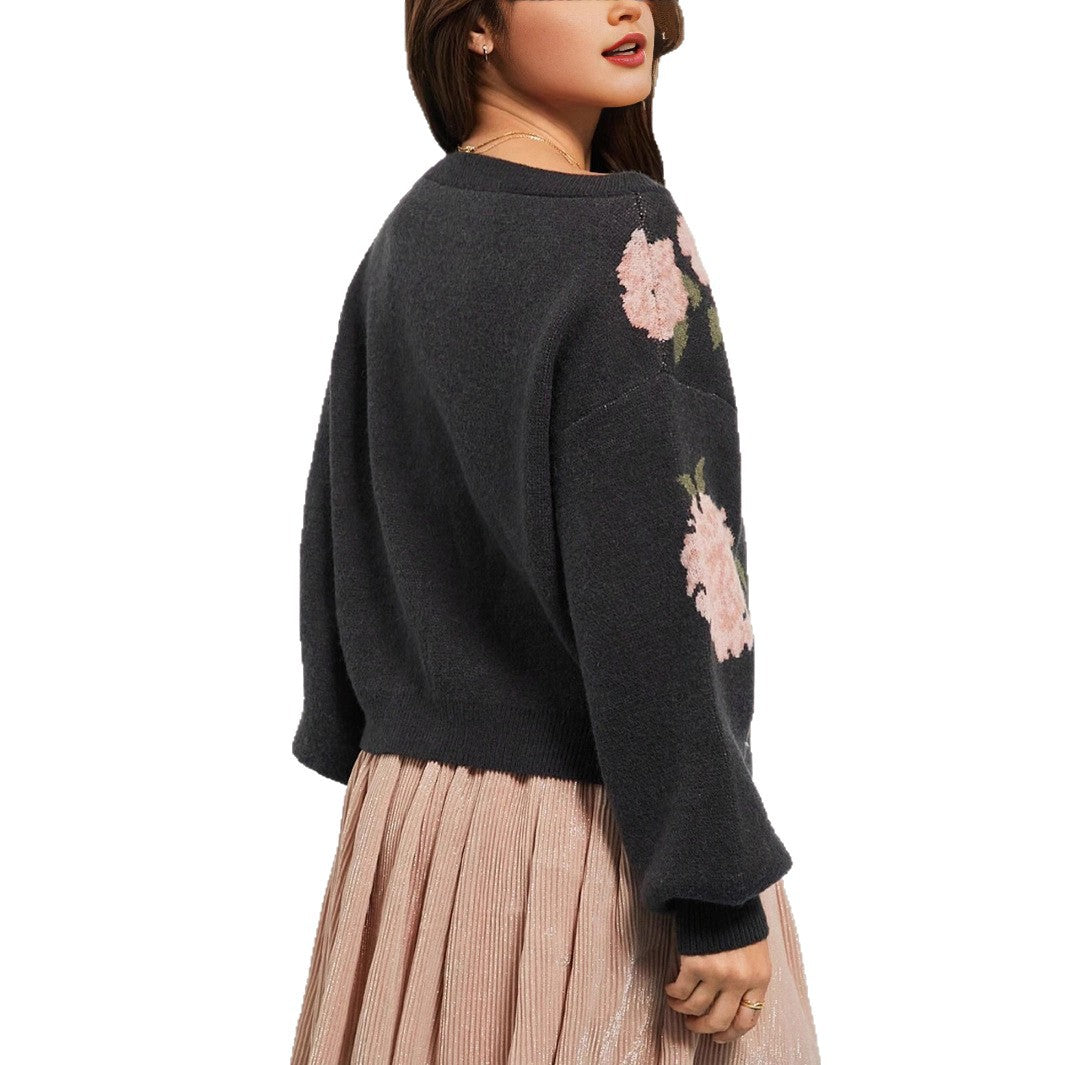 Damen lockerer Strickpullover mit floralem Design Stalluxe