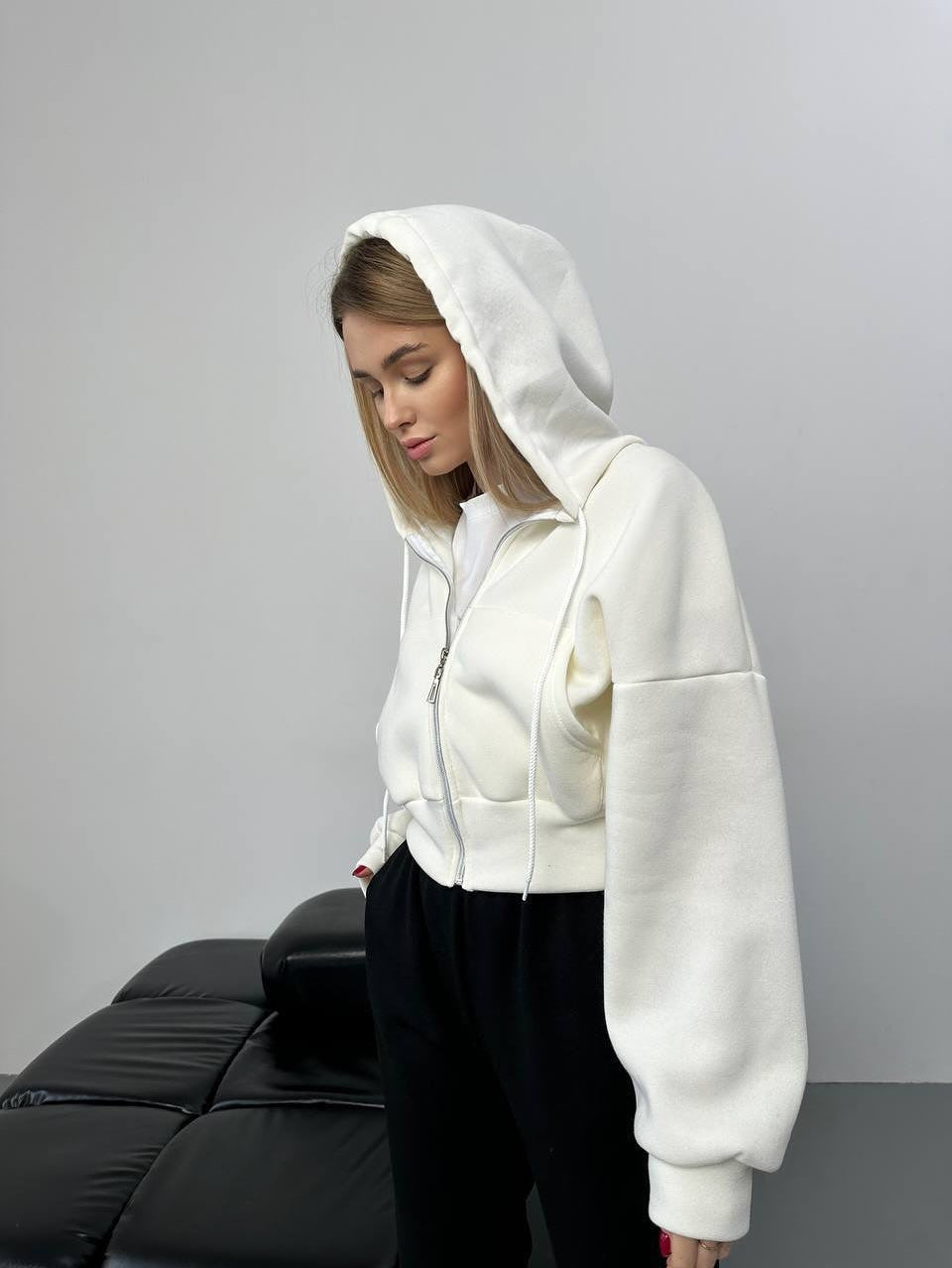 Damen sportliches cropped Hoodie mit Reißverschluss und großzügigem Schnitt Stalluxe