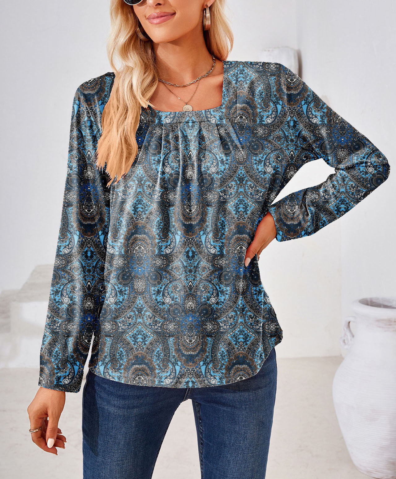 Women's Elegant Floral Print Blouse Stalluxe