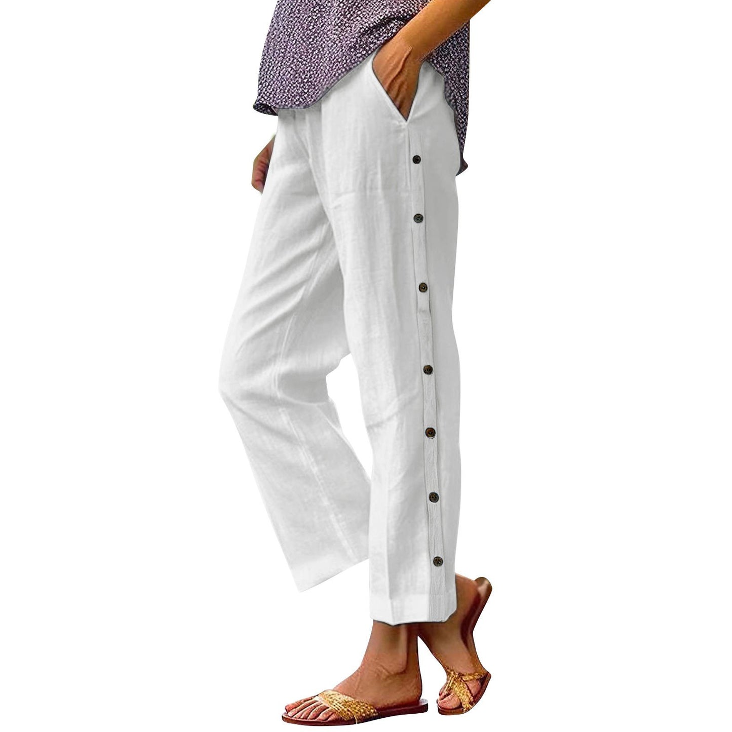 Damen Bequeme Leinenhose mit Knopfdetails Stalluxe