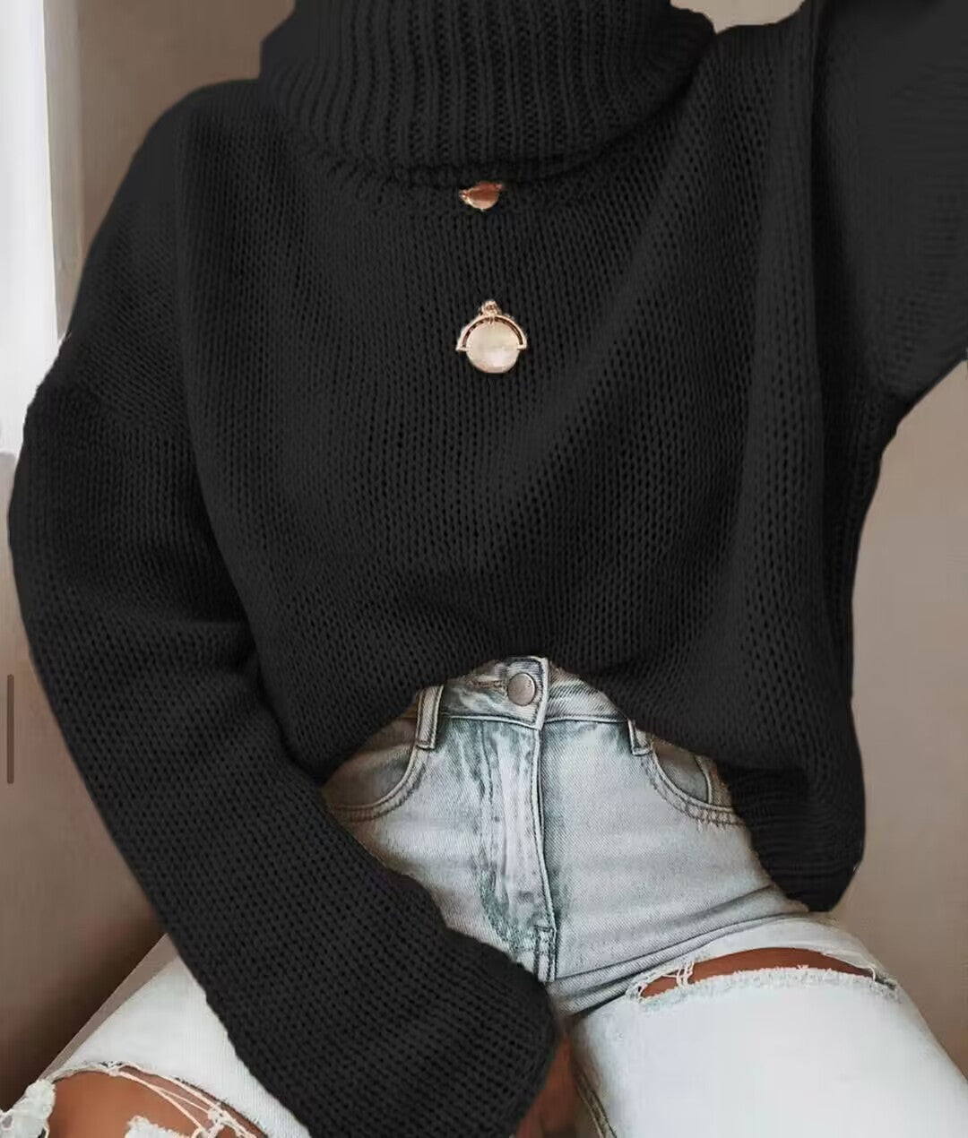 Damen Strickpullover mit hohem Kragen und lässigem Schnitt Stalluxe