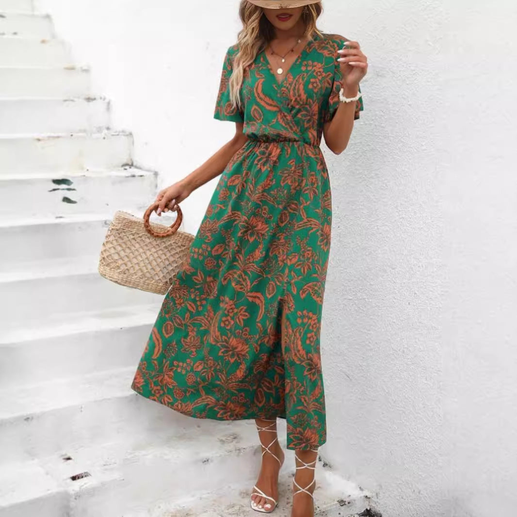 Damen Maxikleid mit verspieltem Floralprint und leichtem V-Ausschnitt Stalluxe