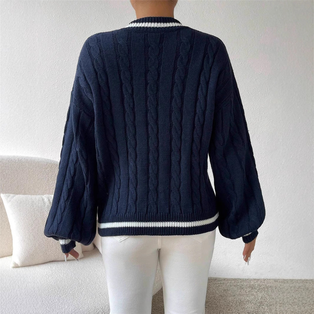 Damen Strickpullover mit modischem V-Ausschnitt und elegantem Zopfmuster Stalluxe
