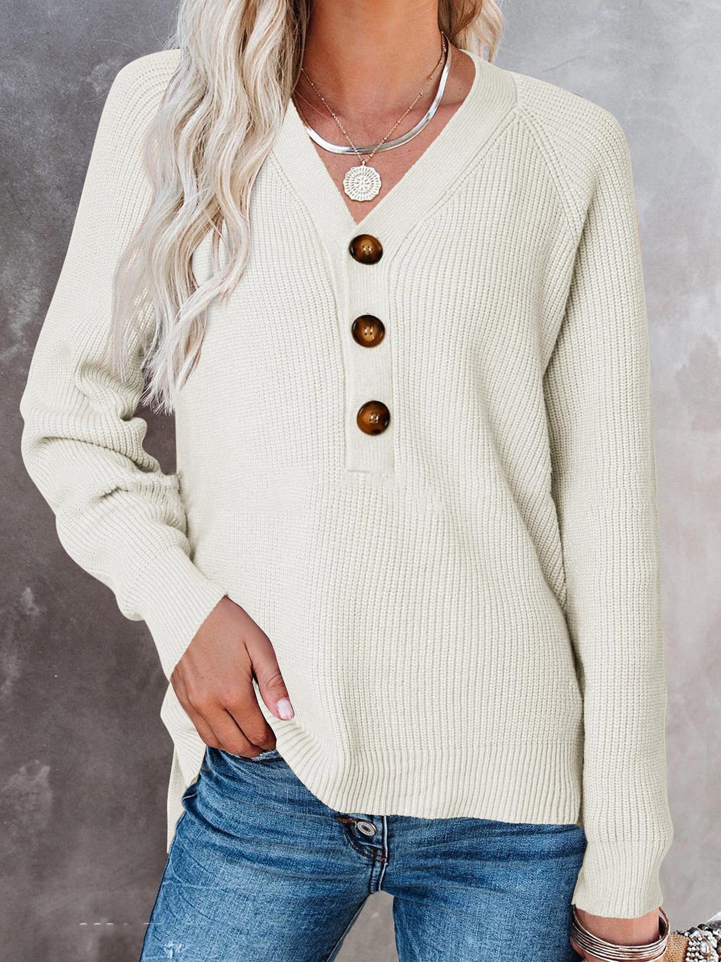 Damen Strickpullover mit V-Ausschnitt und Knopfdetails Stalluxe