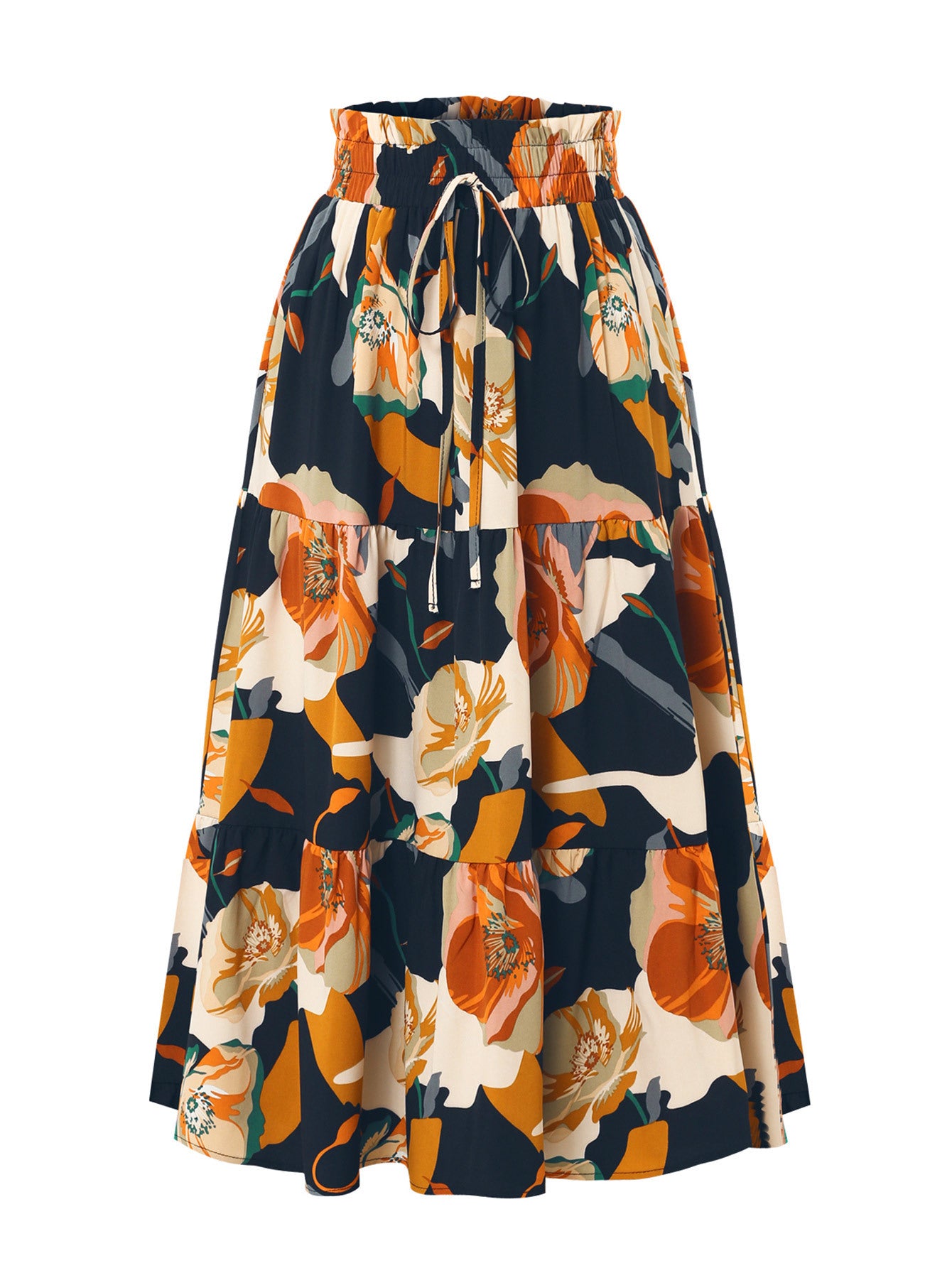 Damen Maxirock mit voluminösen Rüschen und floralem Print Stalluxe