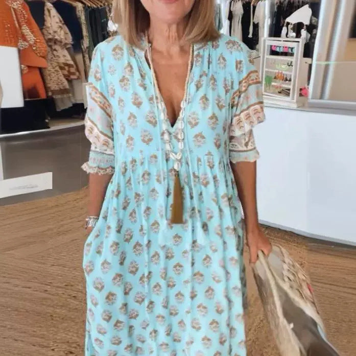 Damen luftiges Baumwollmaxikleid mit eleganten Details Stalluxe