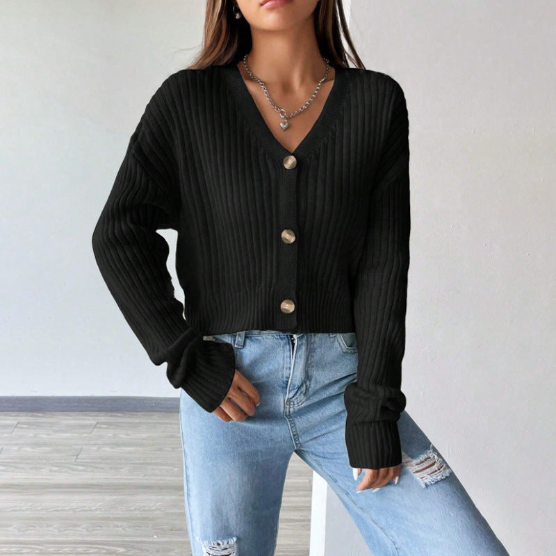 Damen modische Strickjacke mit V-Ausschnitt und Knopfleiste Stalluxe