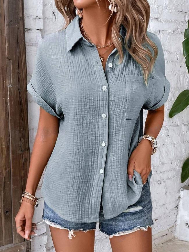 Damen Kurzarm Bluse aus leichter Waffelstruktur Stalluxe