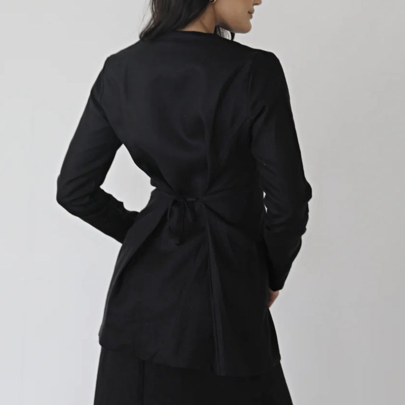 Damen Elegantes und Modisches Langarm-Kleid mit Krawattenverschluss Stalluxe