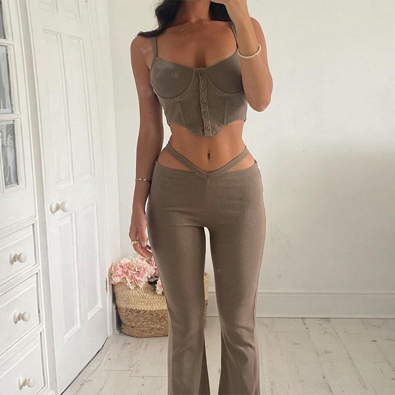 Damen modisches Crop-Top und Flared-Hosen Set Stalluxe