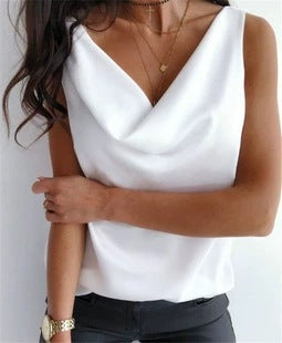 Damen elegantes Top mit V-Ausschnitt und fließendem Stoff Stalluxe