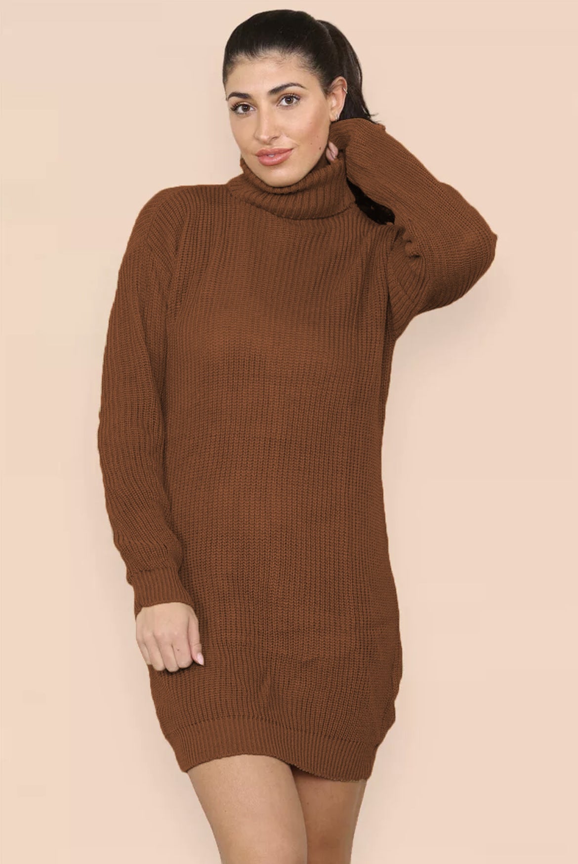 Damen Strickkleid mit hohem Kragen und relaxed Schnitt Stalluxe