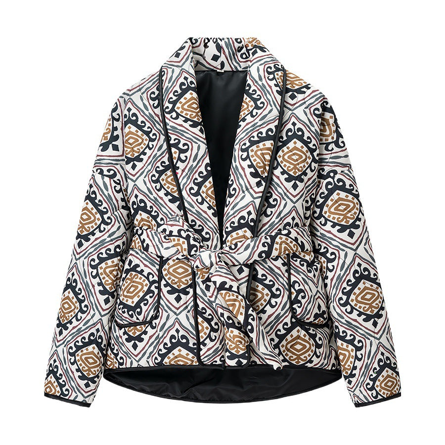 Damen modische blazerjacke mit taillierbarem Gürtel und einzigartigem Muster Stalluxe