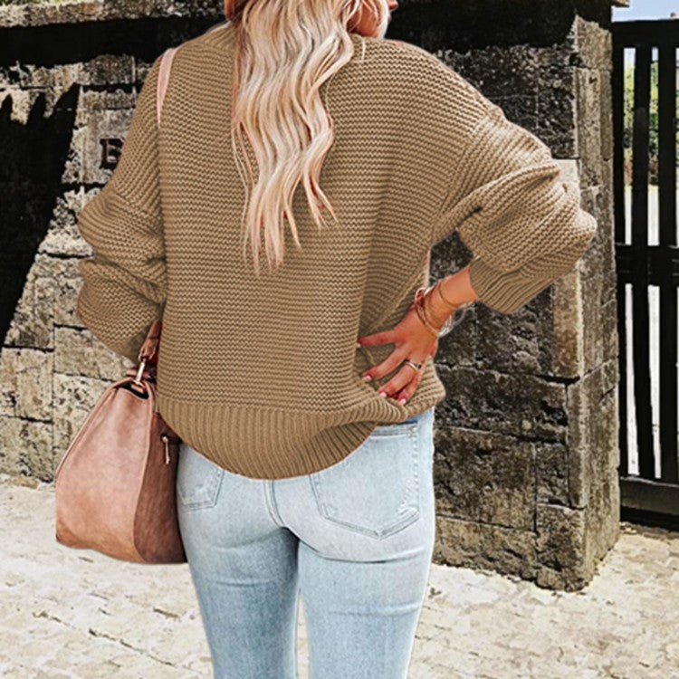 Damen kuscheliger Pullover mit hohem Kragen und strukturiertem Strickmuster Stalluxe