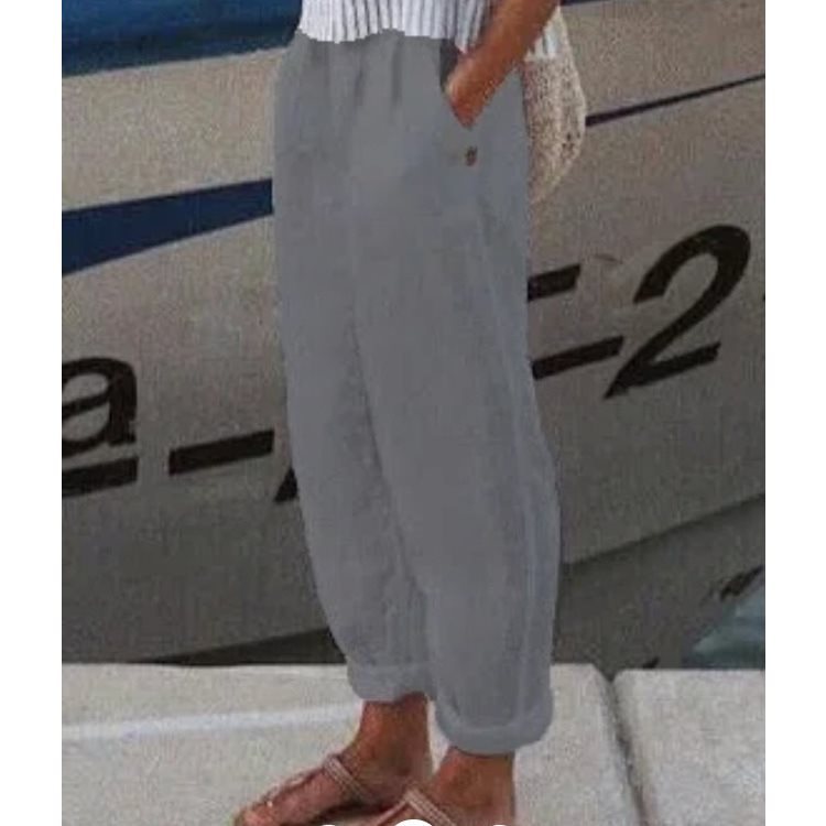 Damen lässige Leinenhose mit elastischem Bund und praktischen Seitentaschen Stalluxe