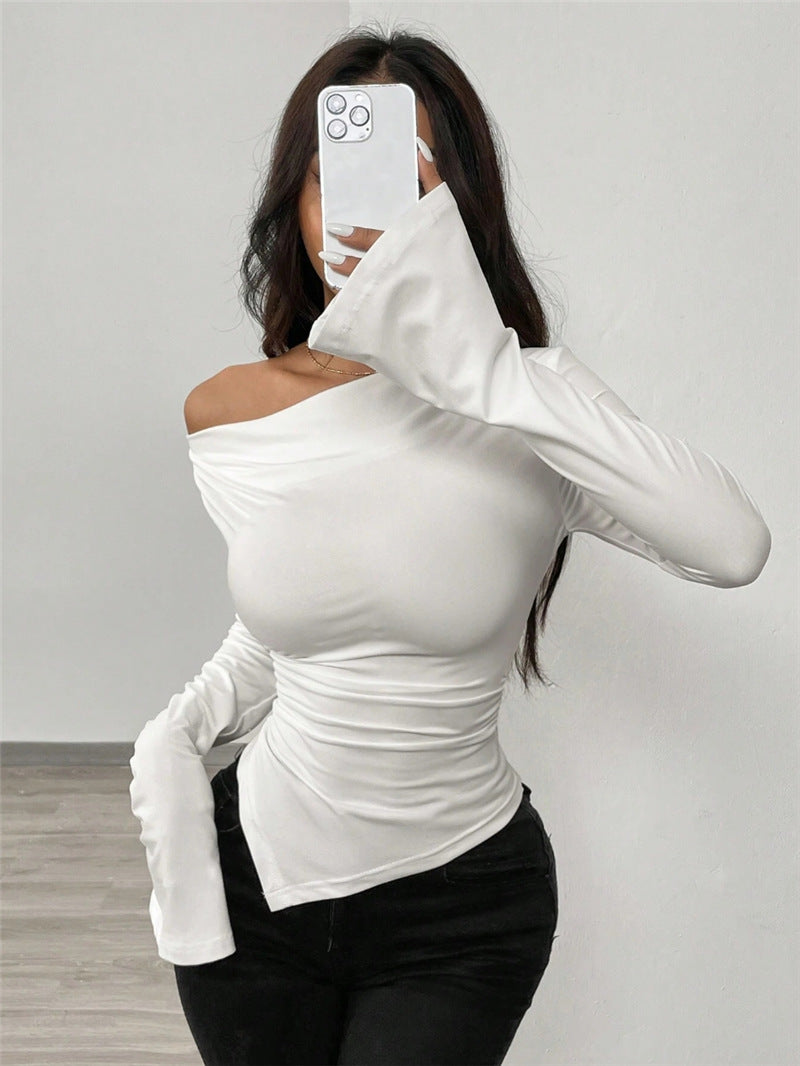 Damen Langarmshirt mit schmeichelnder V-Ausschnitt und einzigartiger Raffung Stalluxe