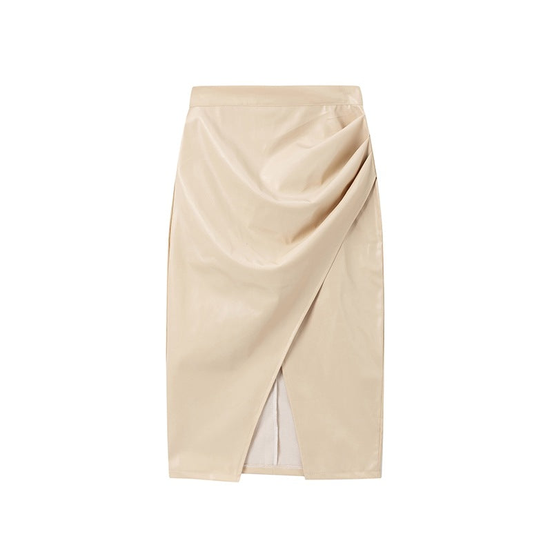 Damen Eleganter Wickelrock aus hochwertigem Kunstleder mit asymmetrischem Schnitt Stalluxe
