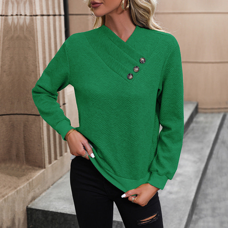 Damen eleganter Pullover mit asymmetrischem Ausschnitt und Knopfdetails Stalluxe