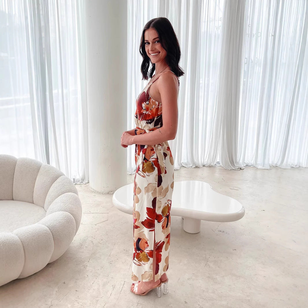 Damen luftiges Maxikleid mit floralem Print und Bindegürtel Stalluxe