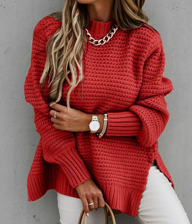 Damen Grobstrickpullover mit modernem Strukturdesign und hohen Kragen Stalluxe