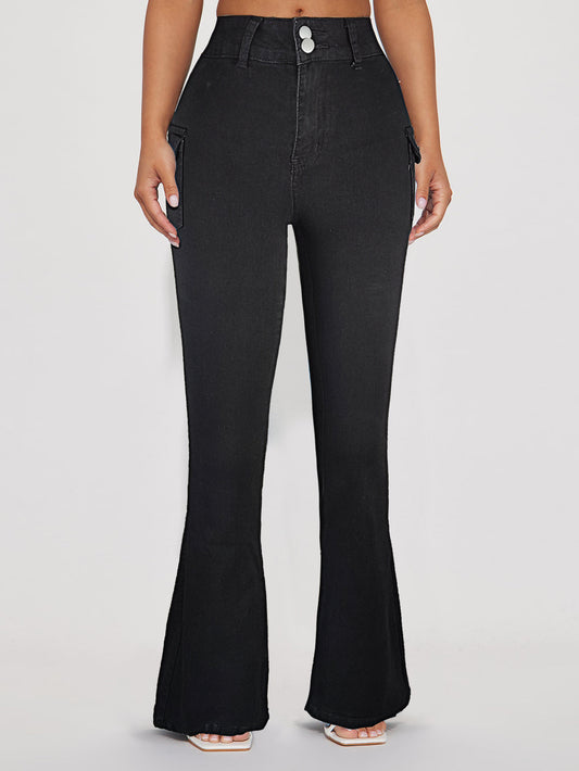 Damen Flared Cargo-Jeans mit hohem Bund und praktischen Taschen Stalluxe