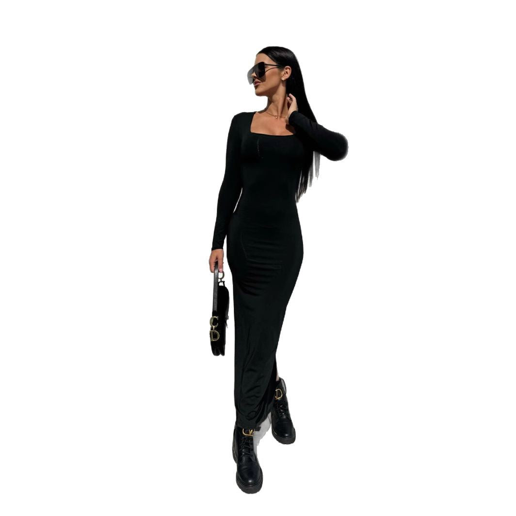 Damen Elegantes langärmliges Maxikleid mit figurbetontem Schnitt Stalluxe