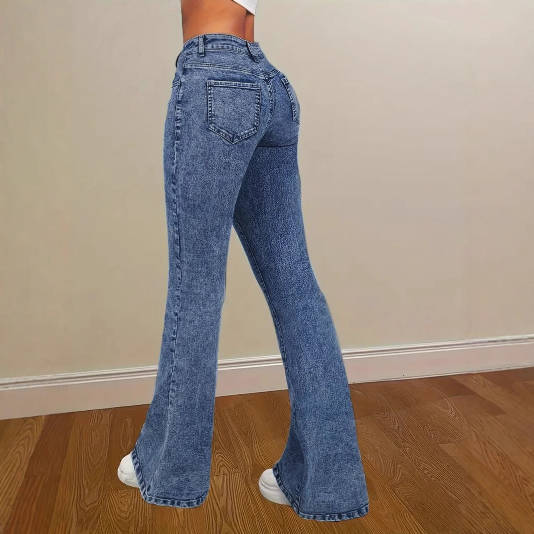 Damen Flared Jeans mit hohem Bund und seitlichen Schlitzen Stalluxe