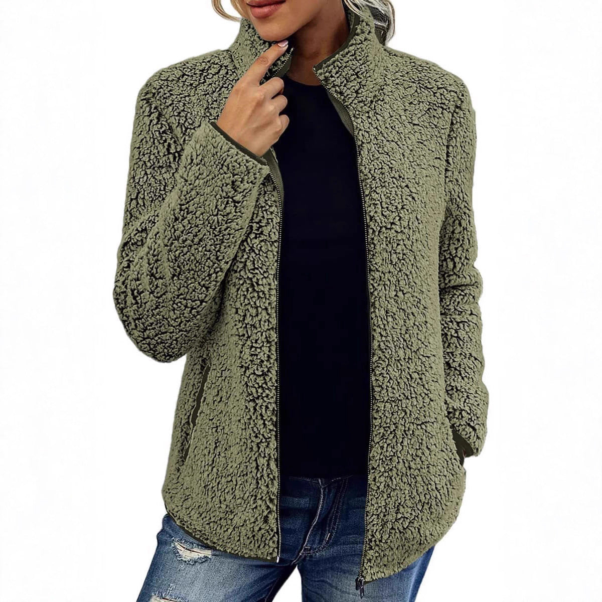 Damen Kuschelige Fleecejacke mit Stehkragen und Seitentaschen Stalluxe