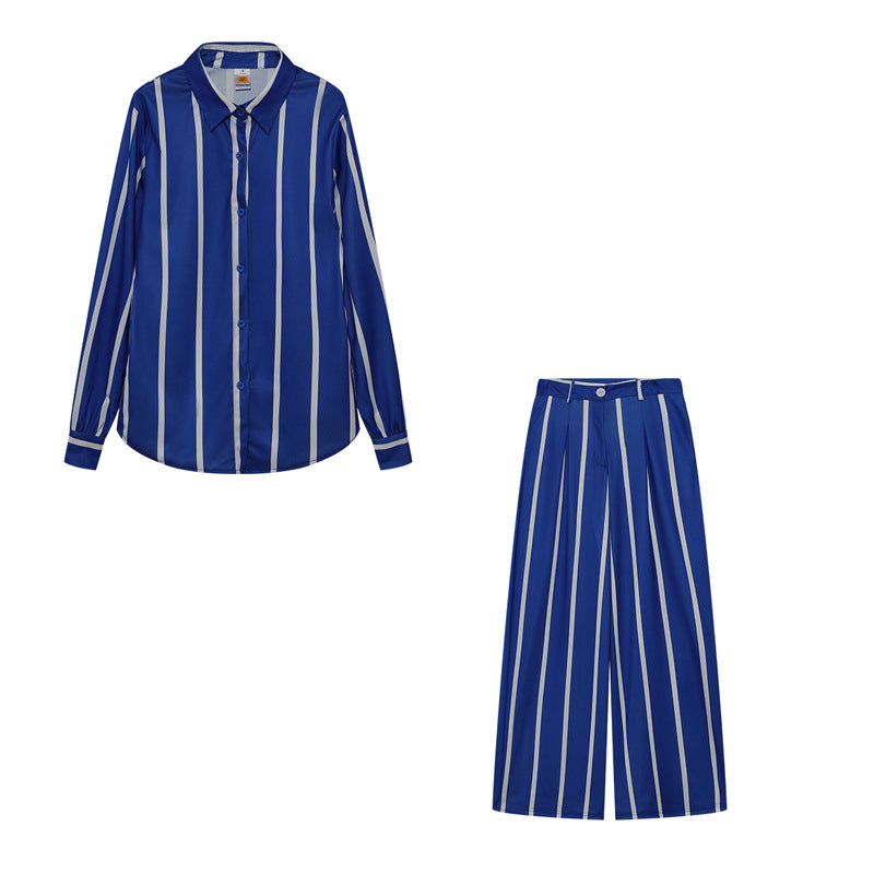 Damen Elegantes gestreiftes Set mit Bluse und Palazzo-Hose Stalluxe