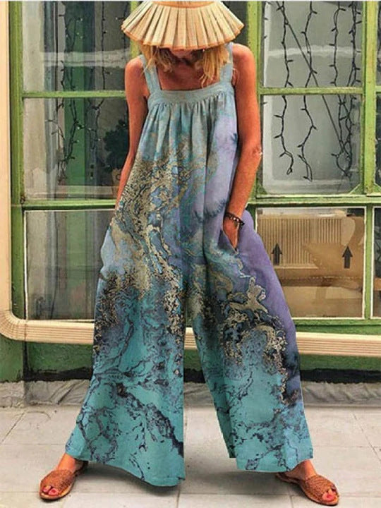 Women's Artistic Print Wide-Leg Jumpsuit Stalluxe