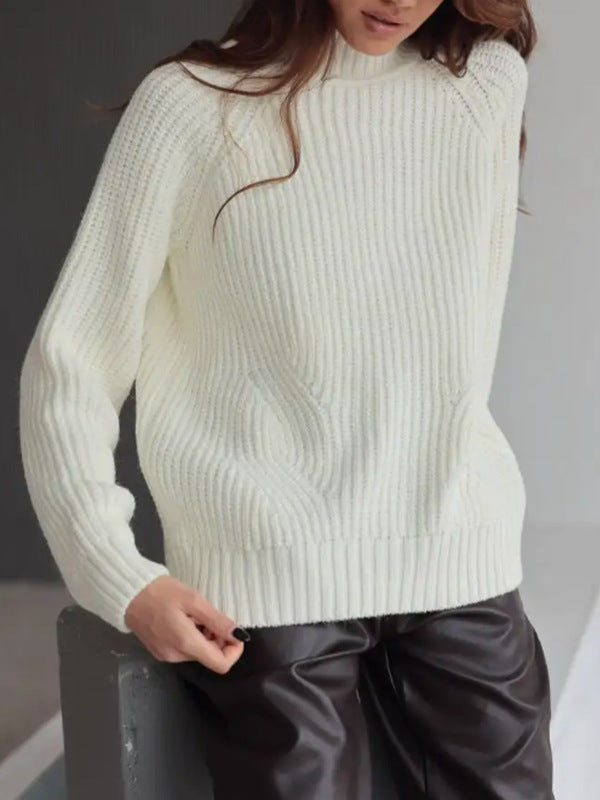 Damen Strickpullover mit hohem Kragen und dekorativem Wellenmuster Stalluxe