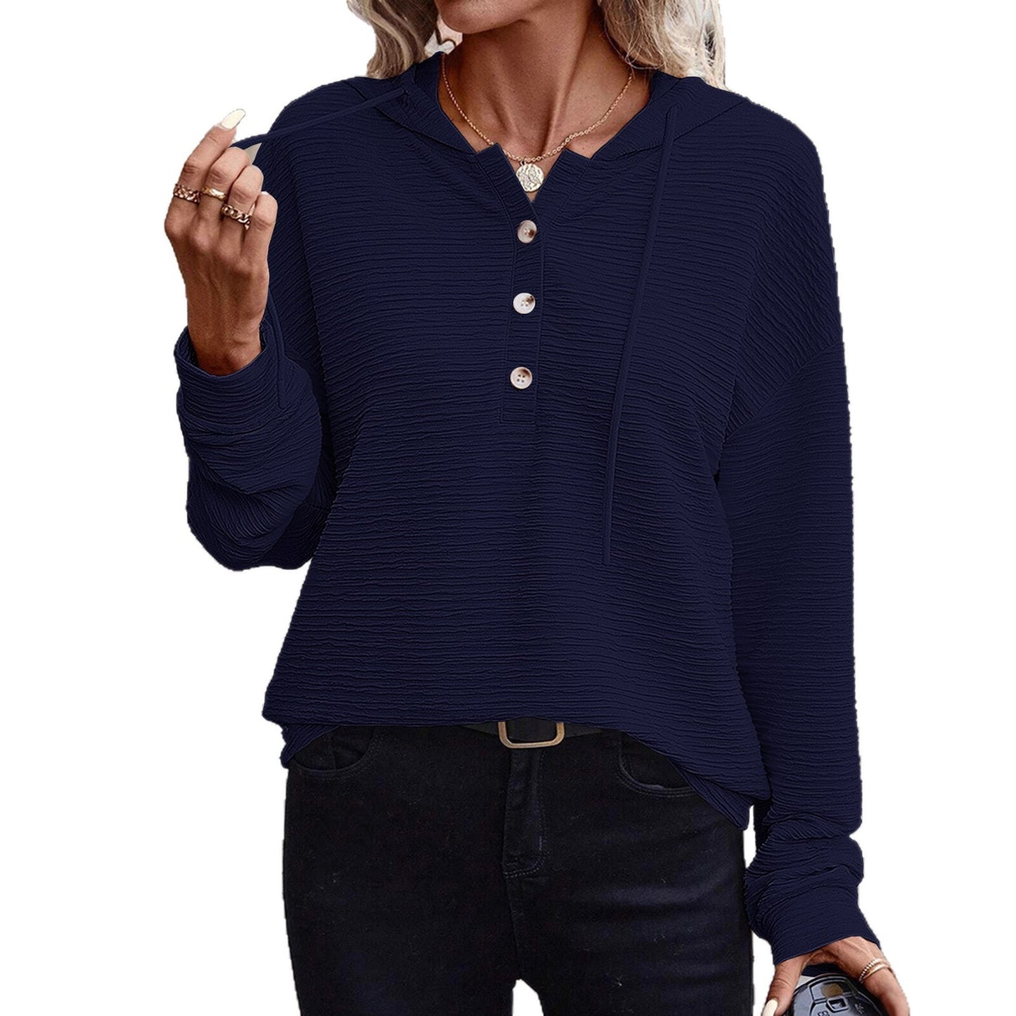 Damen Kapuzenpullover mit strukturiertem Stoff und eleganten Knopfdetails Stalluxe