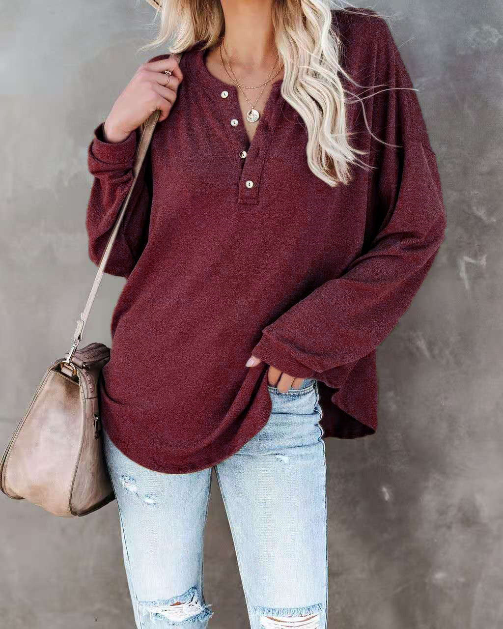 Damen Langarmshirt mit Knopfdetail und lässigem Schnitt Stalluxe