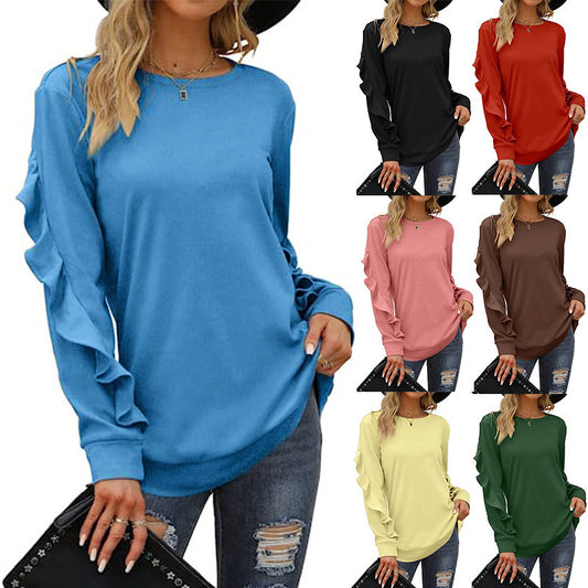 Women's Ruffled Sleeve Casual Sweatshirt Stalluxe