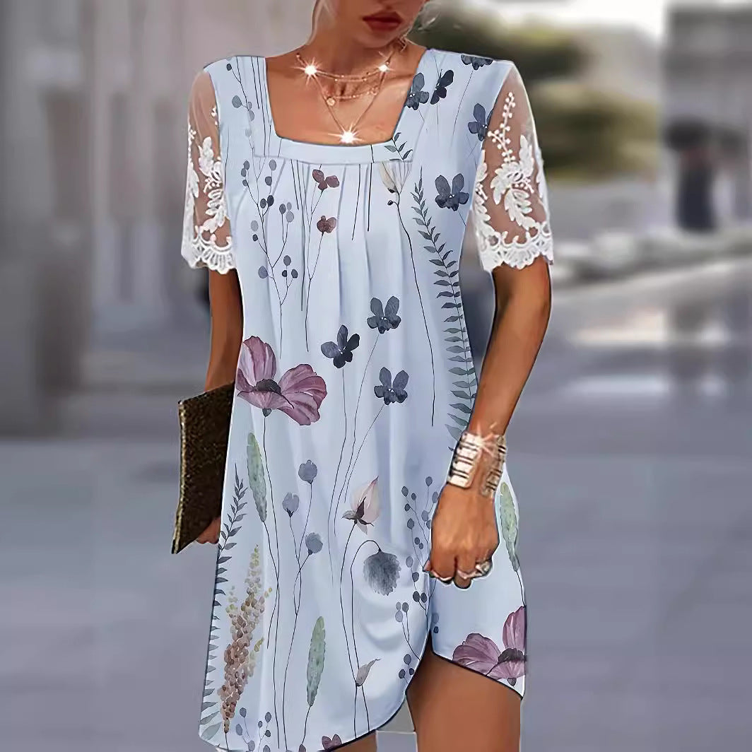 Damen Freizeitkleid mit floralen Mustern und transparenter Spitze Stalluxe