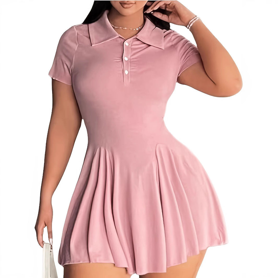 Damen Polo-Kleid mit schwingendem Rock und eleganter Knopfleiste Stalluxe