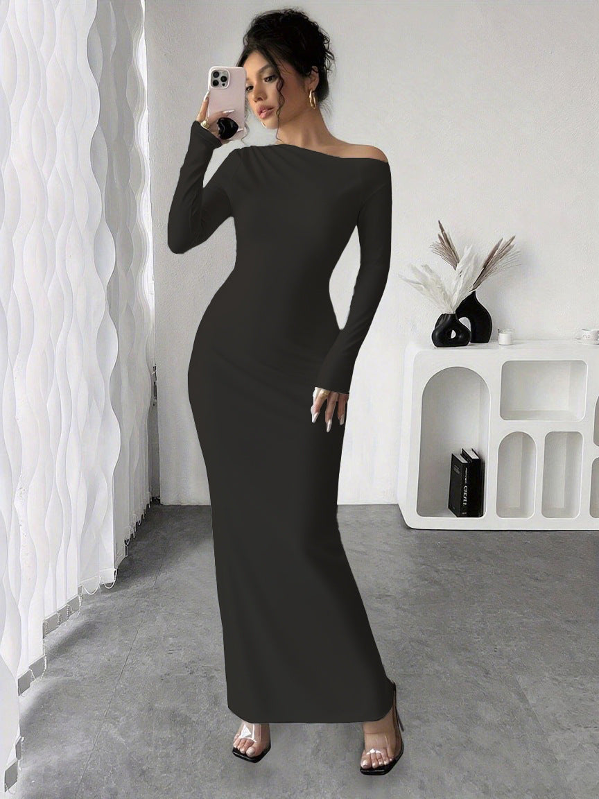 Damen elegantes Langarmkleid mit floralem Motiv Stalluxe