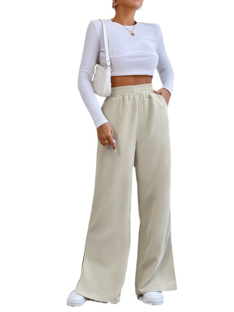 Women's Ribbed Wide-Leg Trousers Stalluxe