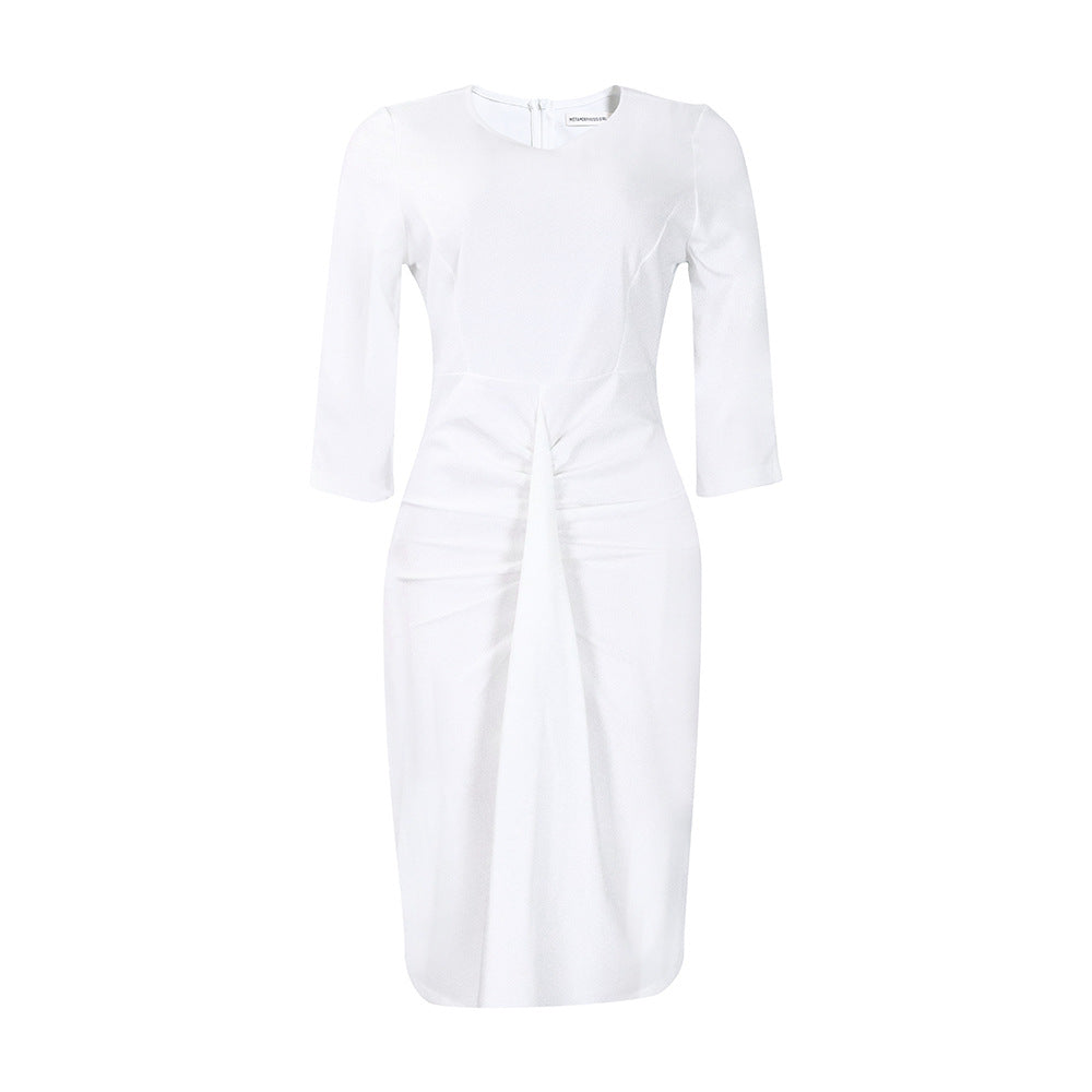 Damen figurbetontes Kleid mit Faltenwurf und 3/4-Ärmeln Stalluxe